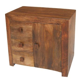 Dakota 3 Drawer Sideboard - Mango Wood - L35 x W85 x H75 cm - Dark Finish