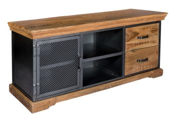 Metropolis Industrial TV Media Unit - Metal/Acacia Solid Wood - L45 x W140 x H60 cm