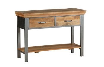 Metropolis Industrial 2 Drawer Console Table - Metal/Acacia Solid Wood - L40 x W115 x H77 cm