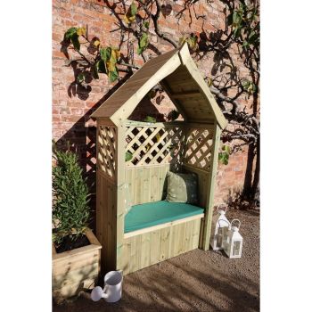 Daisy 2 Seat Trellis Storage Arbour - L60 x W130 x H211 cm - Partially Assembled - Set of Waterproof Cushions Included