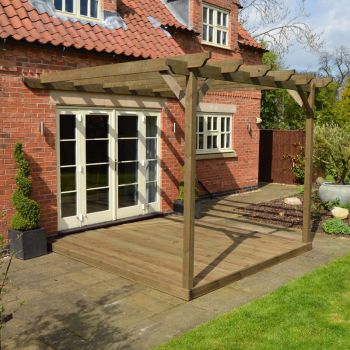 Wall Mounted Pergola and Decking Kit 3M - Rustic Brown
