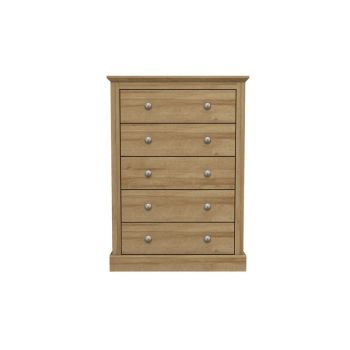 Devon 5 Drawer Chest - Particle Board - L39.5 x W79 x H111.9 cm - Oak