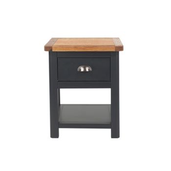 Dunkeld 1 Drawer Bedside Cabinet - Hardwood - L40 x W45 x H56 cm - Midnight Blue/Antique Oak - Flat Packed