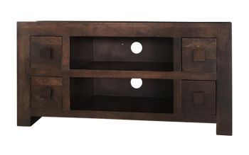 Dakota Plazma TV Unit 4 Drawer - Mango Wood - L40 x W110 x H55 cm - Dark Finish