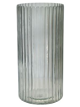 Daphne Ribbed Vase - Glass - L19 x W19 x H38 cm - Clear Grey