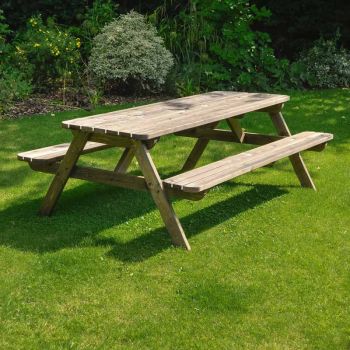 Oakham 7ft Rounded Picnic Table and Bench Set - L213 x W91 x H72 cm - Light Green