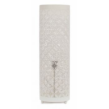 Casablanca White Table Lamp Cylinder with Sqr Flower Etching, 20cm Dia.