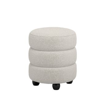 Emi Pouffe - Boucle/Pine - L44 x W44 x H50 cm - Ivory/Black - Fully Assembled