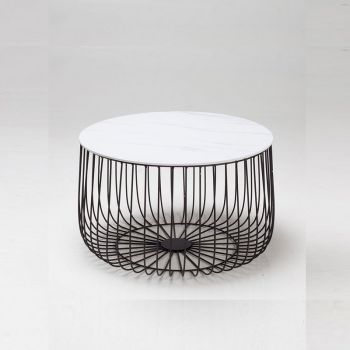 Enzo Large Cage Table with Black Frame and Marble Top - Metal - W63 x H37 cm - Black