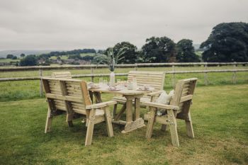 Ergo Table Set - Sits 6, Garden Dining Furniture Incl. Table, 2 Bench & 2 Chair - L250 x W290 x H105 cm - Min. Assembly Required