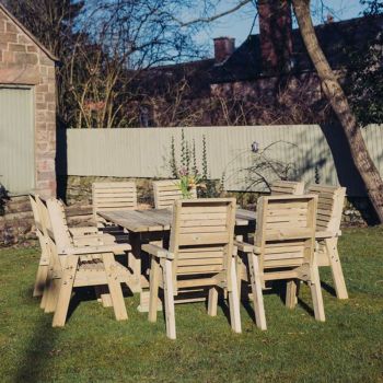 Ergo 8 Seater Square Table Set Including 8 Chairs - Swedish Redwood - L149 x W149 x H77 cm - Minimal Assembly Required