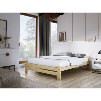 Small Double Size Bed Frame - Wood - L195 x W126 x H51 cm - Untreated