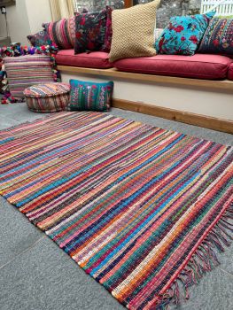 FESTIVAL Boho Rug Flat Weave with Tassels - L120 x W180 - Multicolour