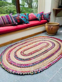 FIESTA Oval Rug Braided Hand Woven - Jute - L60 x W90 - Multicolour