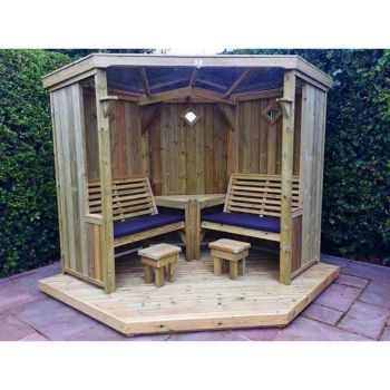 4 Seasons Garden Room, Covered Corner Arbour - L150 x W290 x H205 cm - Assembly Incl. - Set of Waterproof Cushions Included