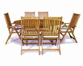 Turnbury 6 Seater Recliner Round Extending Dining Set - Timber - L56 x W67 x H105 cm
