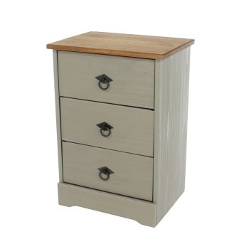 3 Drawer Bedside Cabinet - Pine - L31.8 x W43.2 x H61.3 cm - Grey - Screw/Nail&Dowel