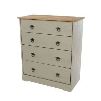 4 Drawer Chest of Drawers - Pine - L36.8 x W75.7 x H87.1 cm - Grey - Screw/Nail&Dowel