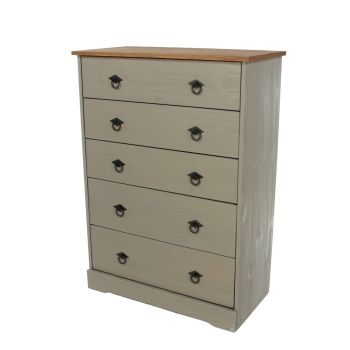 5 Drawer Chest of Drawers - Pine - L36.8 x W75.7 x H103.9 cm - Grey - Screw/Nail&Dowel