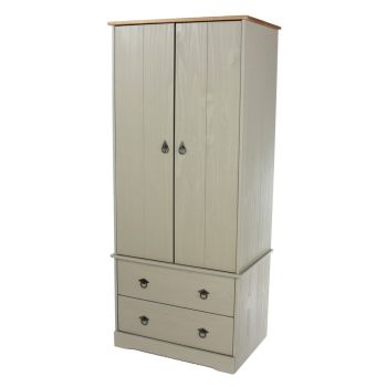 Wardrobe with 2 Doors and 2 Drawers - Pine - L51.8 x W75.7 x H176 cm - Grey - Screw/Nail&Dowel