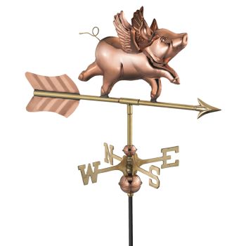 Cottage Flying Pig Copper Weathervane - H63 x W54 x L28 cm