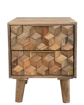 Geometric 2 Drawer Bedside - Mango Wood - L40 x W40 x H50 cm - Mango Light Finish 