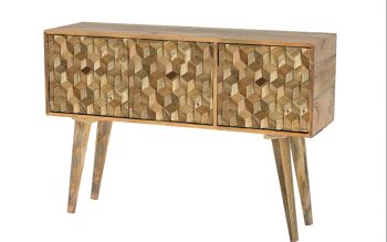 Geometric Sideboard 3 Door - Mango Wood - L35 x W115 x H76 cm - Mango Light Finish 