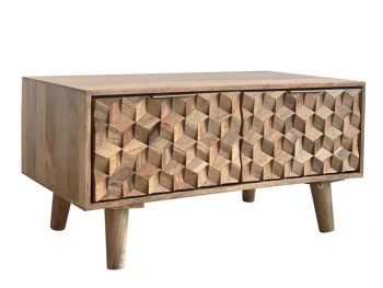 Geometric Coffee Table with Drawer - Mango Wood - L50 x W91 x H46 cm - Light Finish - Assembly Required