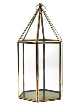 Glasshouse Terrarium - Glass - L18 x W18 x H36 cm - Antique Brass
