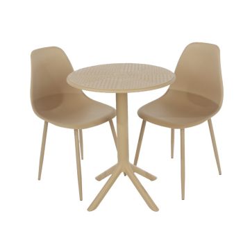 Rimini Cala Outdoor Grade Bistro Table and 2 Chair Set - Plastic/Metal - L60 x W60 x H82 cm - Terracotta - Partially Assembled