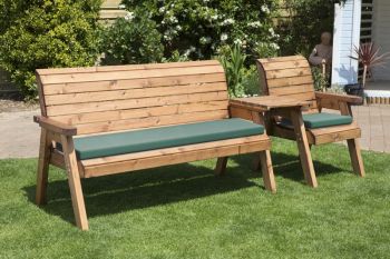 Four Seater Companion Set Straight with Cushions - W260 x D74 x H98 - Fully Assembled - Green
