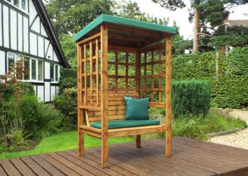 Bramham Two Seat Arbour - W121 x D82 x H196 - Fully Assembled - Green