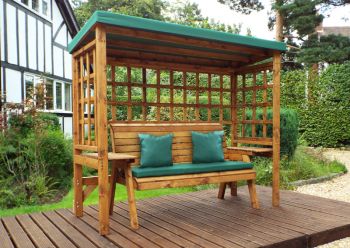 Wentworth Three Seater Arbour - W225 x D92 x H194 - Fully Assembled - Green