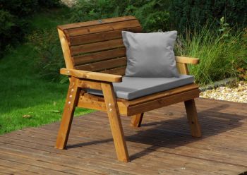 Traditional Two Seater Bench with Grey Cushions - Fully Assembled W118 x D74 x H98
