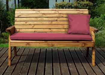 Three Seater Winchester Bench with Burgundy Cushions - Fully Assembled W170 x D74 x H98