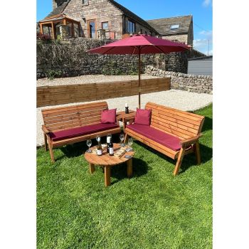 Six Seater Balmoral Corner Garden Furniture Set with Round Coffee - L240 x W284 x H98 cm - Burgundy