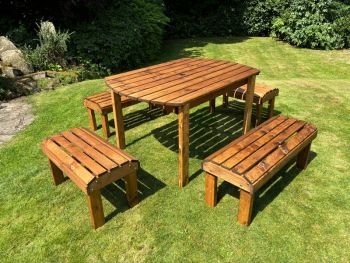 Knights Six Seater Rectangular Garden Table Set - Timber - L290 x W245 x H80 cm