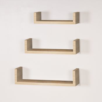 Hudson Floating "U" Shape Shelf Kit (Set of 3) - Oak