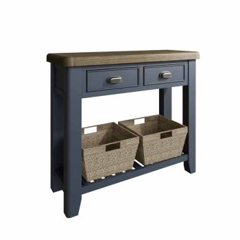 Console Table - Pine/MDF/Wicker - L100 x W35 x H85 cm - Blue/Smoked Oak