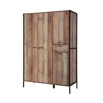Hoxton 4 Door Wardrobe - Wood - L52 x W123.8 x H180 cm - Distressed Oak Effect