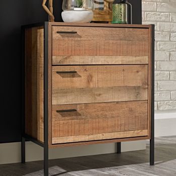 Hoxton 3 Drawer Chest - Wood - L40 x W63.8 x H80 cm - Distressed Oak Effect