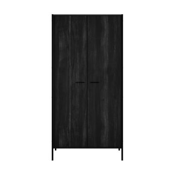 Hoxton 2 Door Wardrobe - Particleboard/Metal - L52 x W83.8 x H180 cm - Black Matte