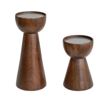 Harvey Candle Holders (Set of 2) - Acacia Wood - Walnut