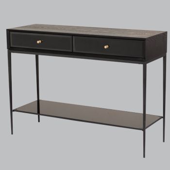 Dane Console Table - Metal/Veneer/Glass - L38 x W110 x H80 cm - Black/Brass