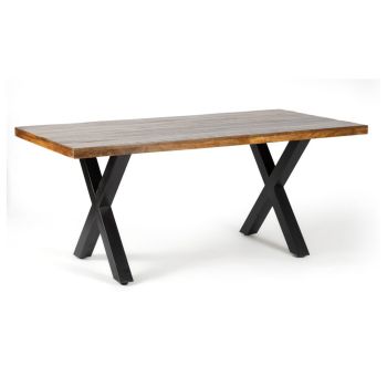 Induse 'X' Leg Dining Table - Mango Wood/Iron - L90 x W180 x H76 cm