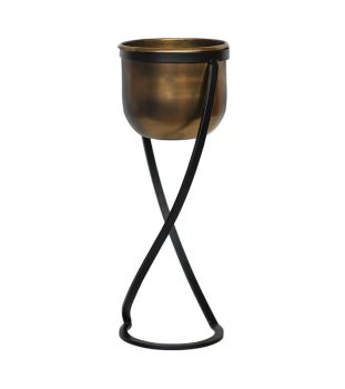 Indoor Kensington Tall Round Planter on Stand - Metal - L20 x W20 x H42 cm - Brass