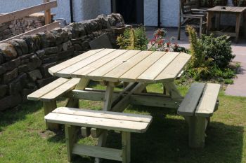 Square Picnic Table Sits 8, Wooden Garden Furniture - L200 x W200 x H77 cm - Minimal Assembly Required