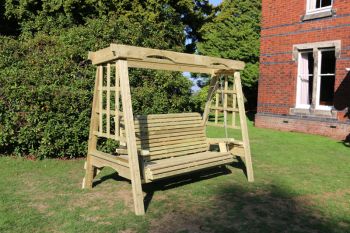 Cottage Swing - Sits 3, Wooden Garden Swinging Seat Hammock - L125 x W230 x H185 cm - Minimal Assembly Required