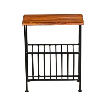 Ganga Iron Magazine Rack - Sheesham Wood - L20 x W50 x H40 cm - Honey Dark Finish