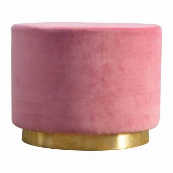  Round Dusty Pink Velvet Footstool with Gold Base 